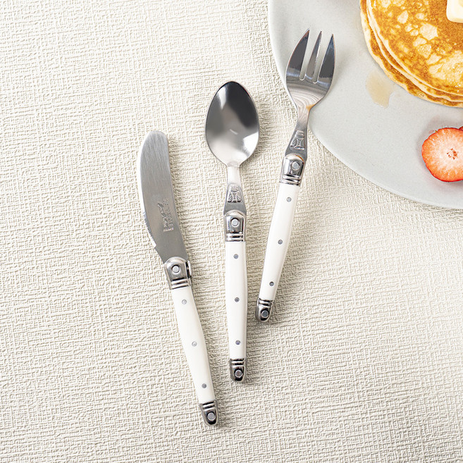 라귀올 디저트 스푼 + 포크 + 나이프 세트, 화이트, 1세트, 티스푼 + 케이크포크 + 버터나이프