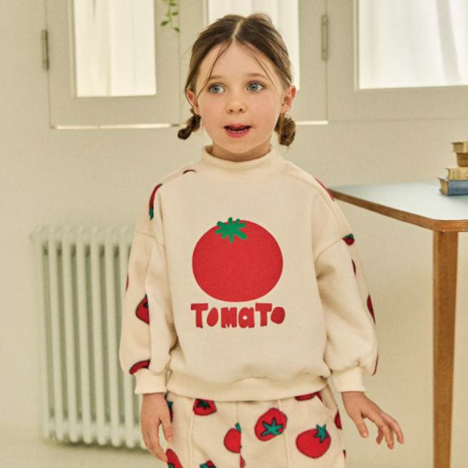 키키모라 아동용 기모 토마토 배색 맨투맨