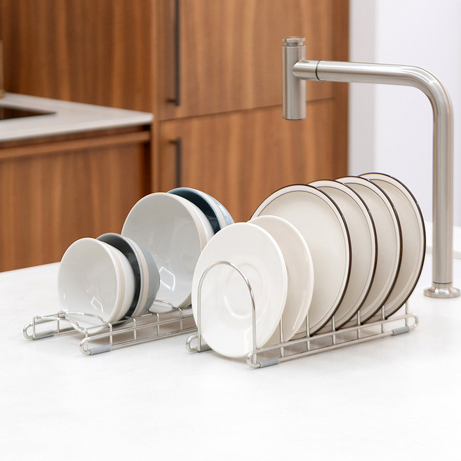 스파이더락 라인플로우 스텐 304 접시 그릇 정리대 2종 세트, 실버, 1세트