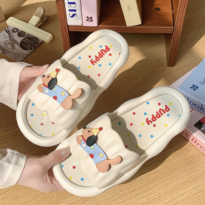 에버하우스 퍼피 도트 캐릭터 실내 거실화, 화이트, 1개