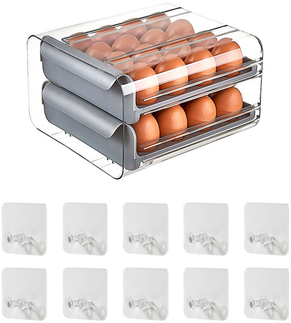 구디푸디 32구 계란 트레이 + 코드걸이 10p 세트, 그레이, 1세트