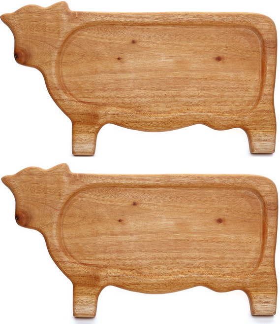 플라라 원목 캠핑 나무 접시 마호가니 카우 미듐, 혼합색상, 2개