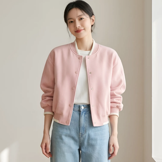 Goodif 女款短版寬鬆休閒街頭棒球外套