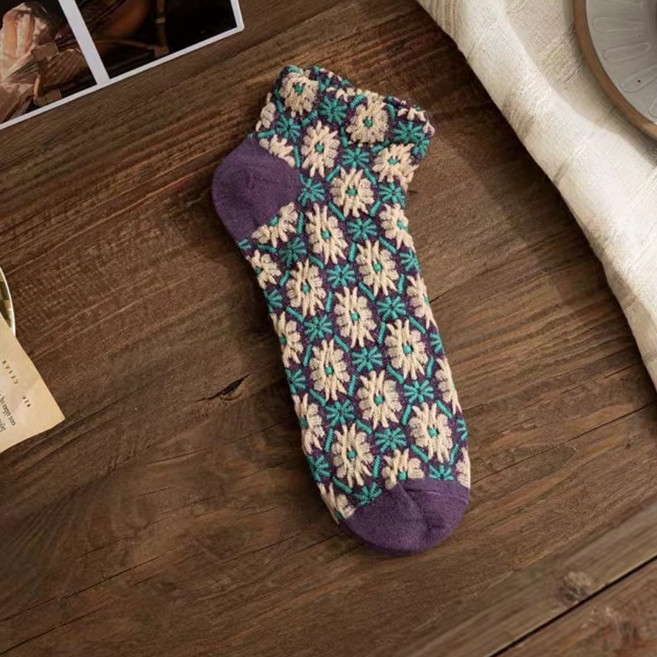 마켓피아 여성용 레트로 꽃무늬 패션 덧신 3족