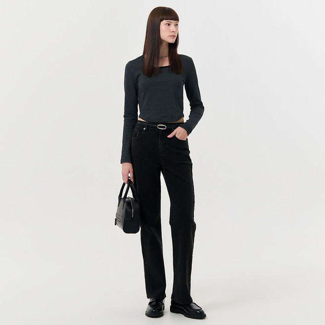 제너럴아이디어 여성용 GNRL 스퀘어 배색 롱 슬리브 티셔츠 WBD4L01535