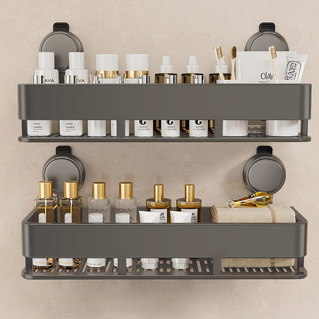 모나코올리브 무타공 꾹눌러 흡착 와이드 선반, 그레이, 2개