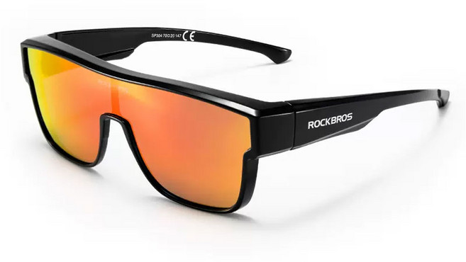 ROCKBROS 洛克兄弟 運動偏光護目鏡和太陽眼鏡 SP304 戴在眼鏡上, 黑色 橘色