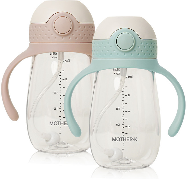 마더케이 유아용 허그 추 빨대컵 2종 세트, 300ml, 1세트, 핑크베이지 + 민트