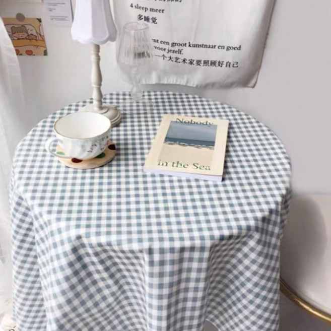 프랑온드 햇살 체크 식탁보, 블루, 150 x 100cm, 1개