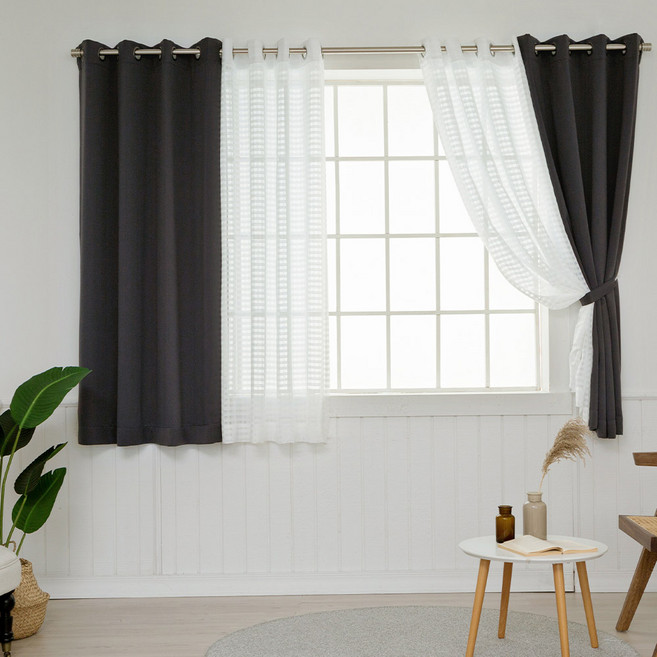 까르데코 디망쉬 암막 창문커튼 2p + 코코체크 레이스 창문커튼 2p + 커튼끈 4p 세트