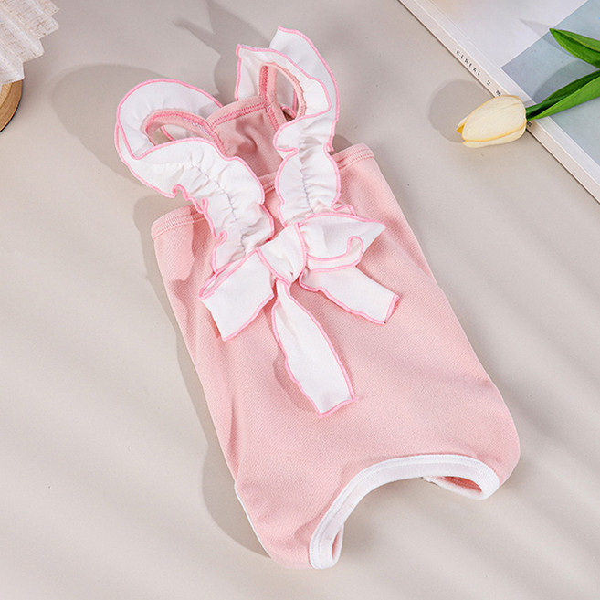 파스텔펫 반려동물 리본 프릴 중성화복, 핑크, 1개