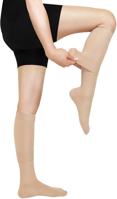 원더워크 프리미엄 의료용 압박스타킹 이지 무릎형 베이지 발막힘, 1세트, 종아리/무릎형
