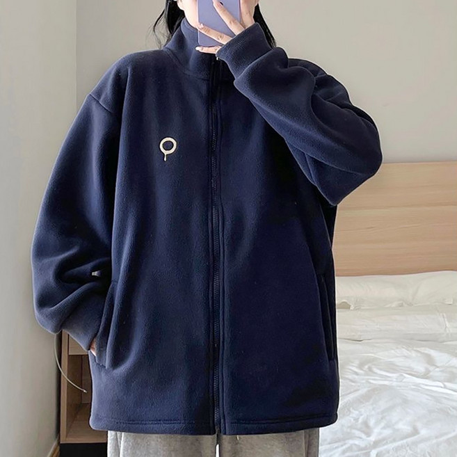 PEONIST 女款立領刷毛寬鬆版拉鍊外套