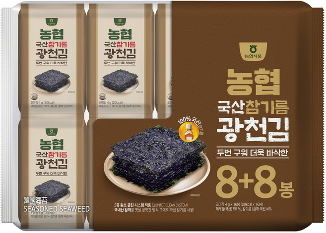 농협식품 참기름 광천김, 4g, 16개