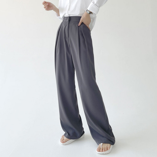 플랜데이 여성용 쿨링원단 뒷밴딩 하이웨스트 핀턱 와이드 슬랙스 숏