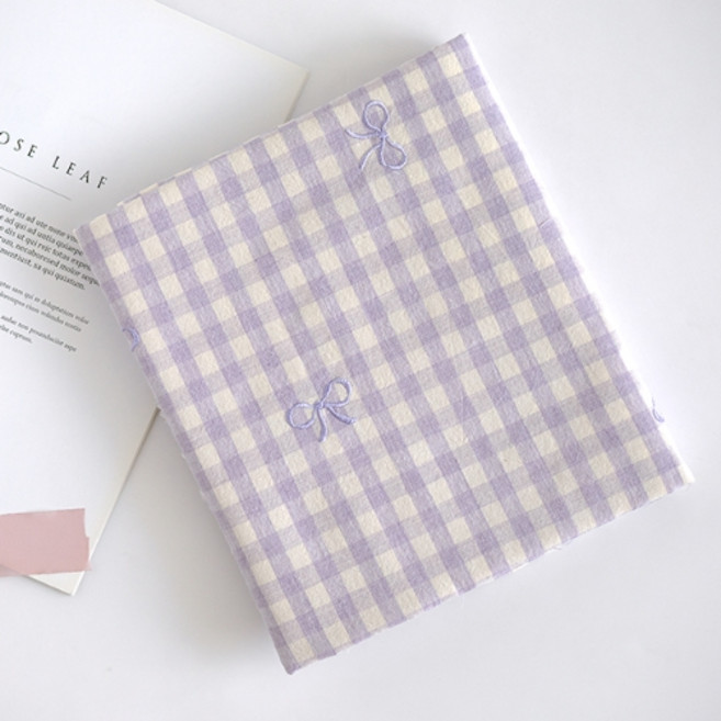 Lily Fabric 寬幅 公主蝴蝶結 柔軟麻花水洗棉 格紋蝴蝶結 刺繡布料, 1個, 紫羅蘭色