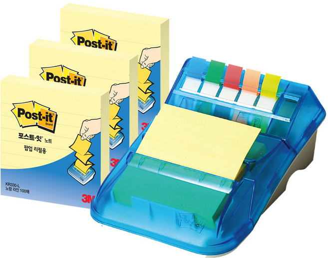 쓰리엠 포스트잇 팝업 디스펜서 KR-2001 + 팝업 리필 KR330 3p 세트, 노랑 라인(팝업 리필), 1세트
