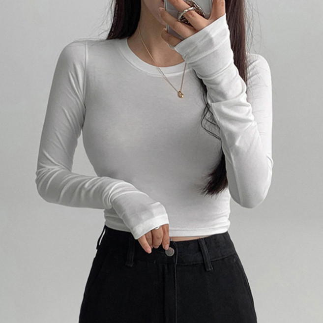 에이와비 여성용 텐셀 라운드 워머 크롭 티셔츠