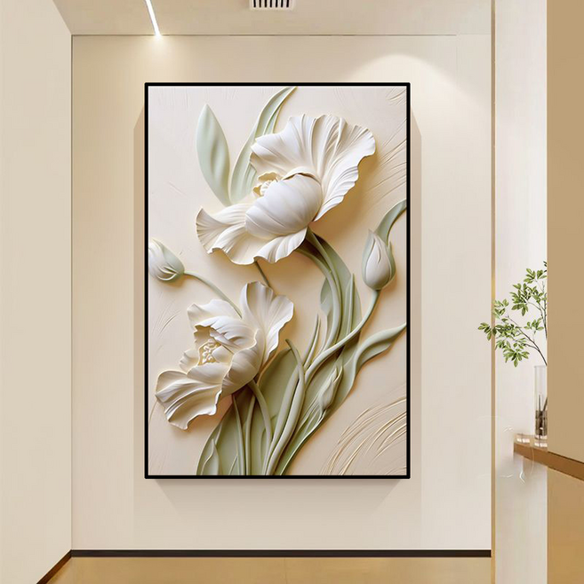 Treova 奶油質感花朵壁畫 玄關裝飾 黑色邊框 高畫質, 浪漫花語 09