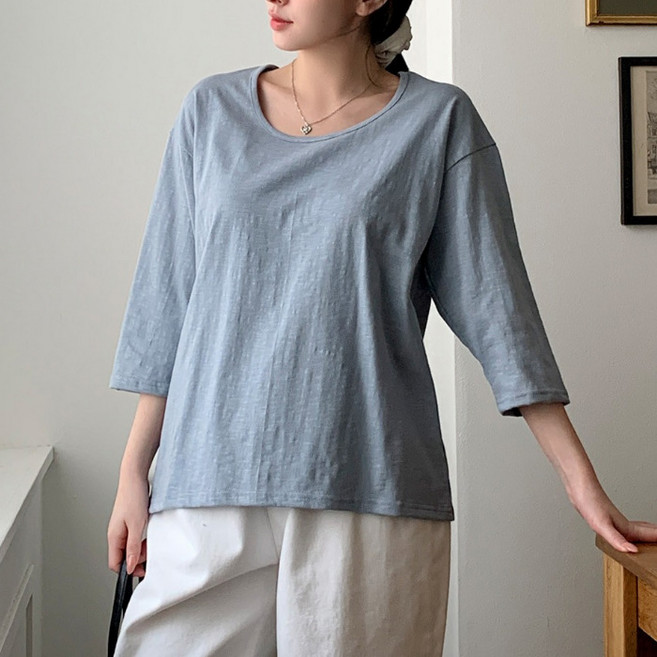 Lalaon 女款日常U領八分袖竹節棉T恤 26TSP3703