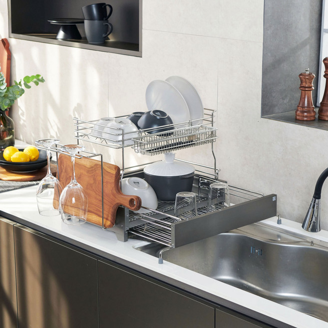 아이넥스 엣지노블 식기건조대 풀세트 확장형, 2단, 티타늄 그레이, 1세트