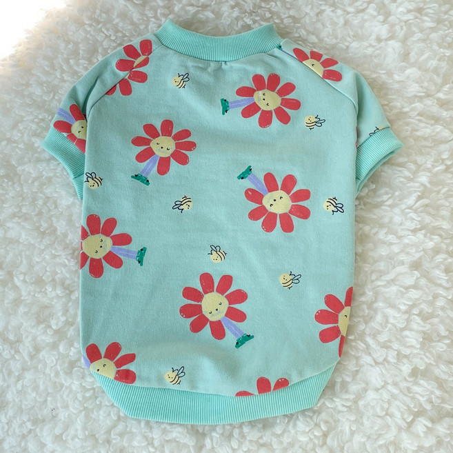 바이담수미 레드 해바라기 강아지 티셔츠, 민트, 1개