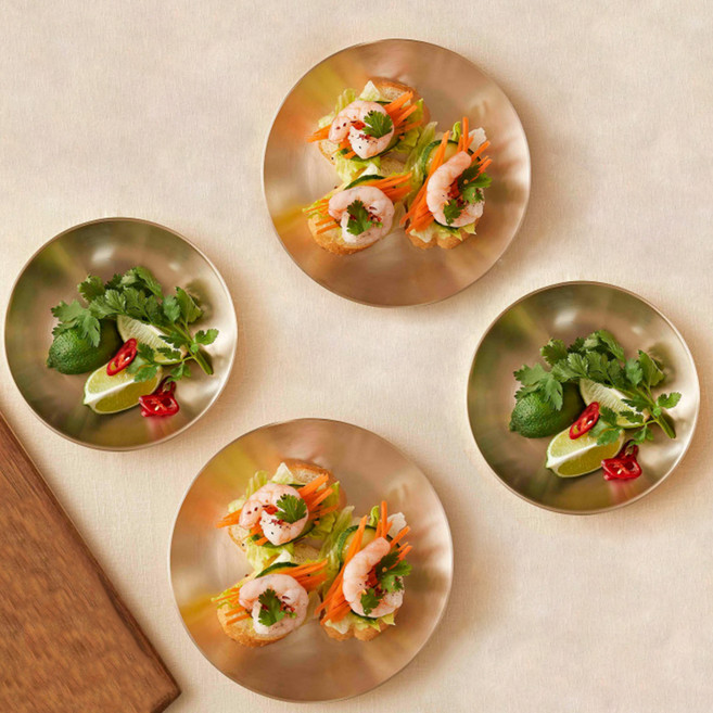 놋향 방짜유기 원형 디저트 접시 세트, 골드, 1세트, 소 2p + 중 2p