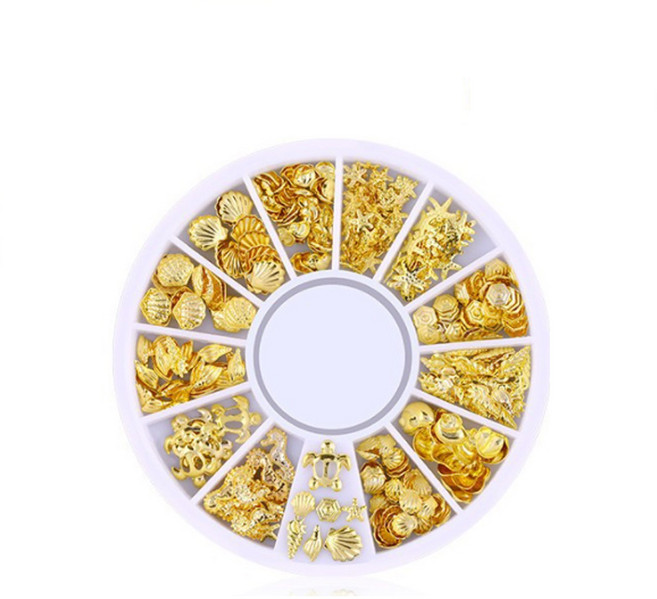 골드 조개 불가사리 네일 파츠 12종 세트, 1개, 혼합색상