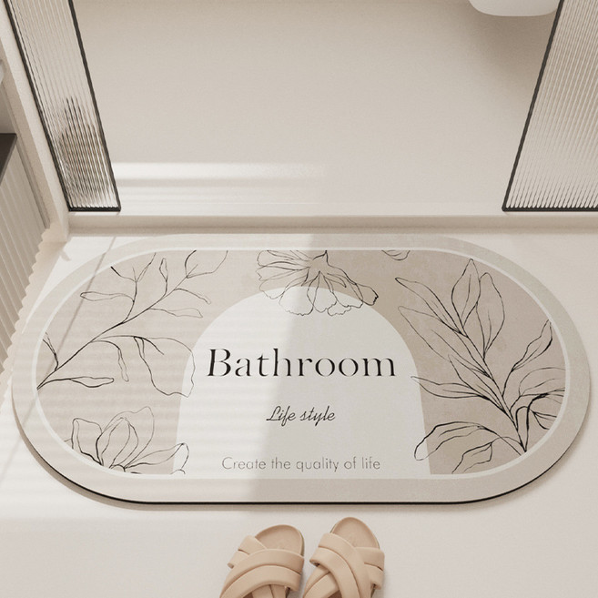 마이데일리 북유럽 타원형 레터링 발매트, 베이지 플라워