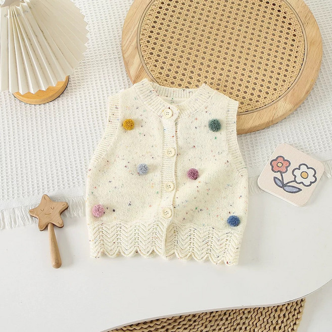 Arbe 여아용 크럼블 폼폼 니트조끼