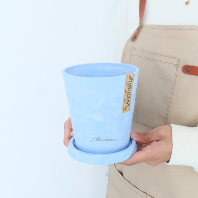 모리앤 마블 컬러 무광 플라스틱 화분 + 받침 세트, 클린블루, 1세트