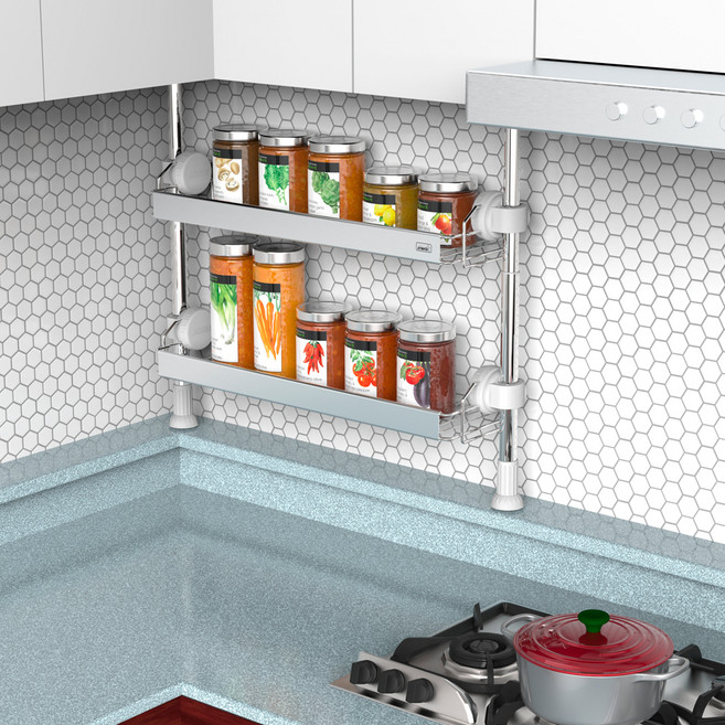 스타픽스 국산 듀오랙 원터치 주방수납선반 2단, 실버