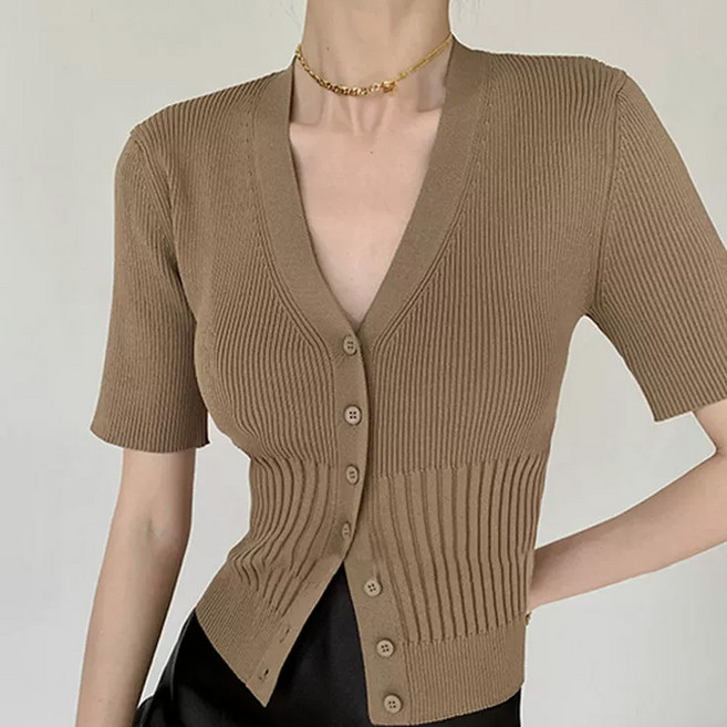 반야스토리 골지 브이넥 반팔 가디건 QQ100