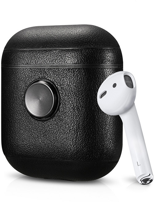 ZENPOD 에어팟 1세대 / 2세대 스피너 가죽 케이스, 블랙 + 블랙
