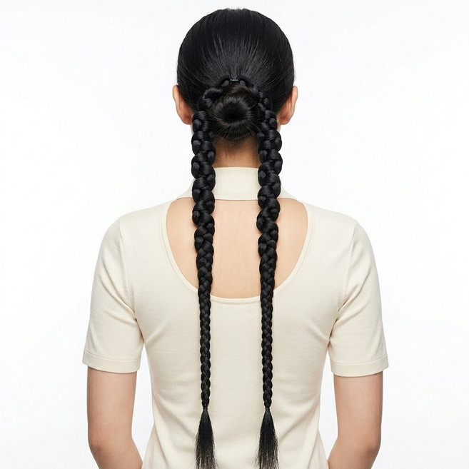 알럽홈 여성용 끈 땋은 포니테일 가발 65cm, 브라운블랙, 2개