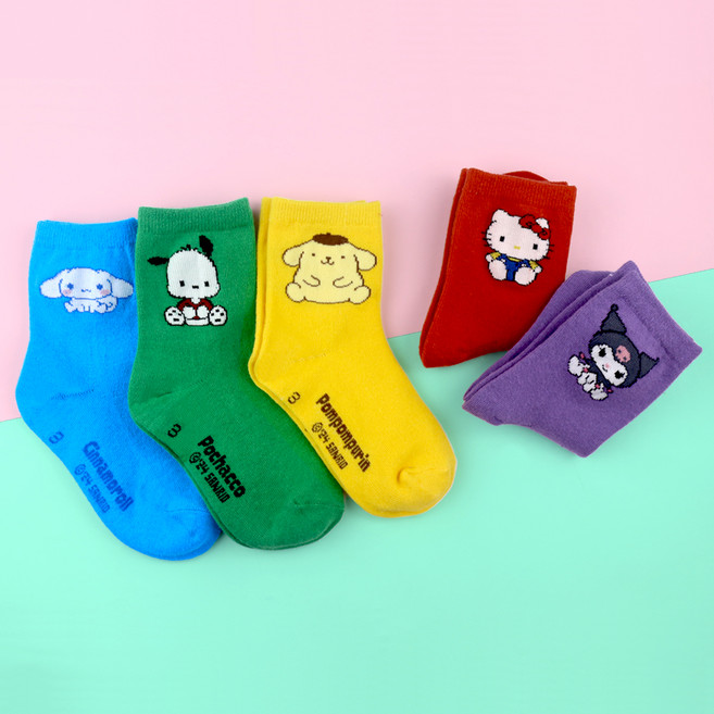 새실로 산리오캐릭터즈 아동용 중목 양말 5족 세트 SAN 425