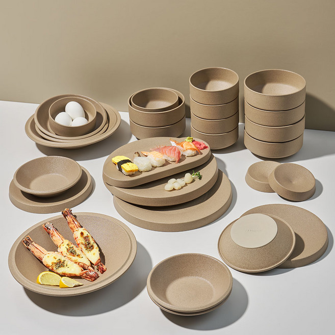 라씨에뜨 딜로 6인 홈세트 9p, 어텀브라운, 공기 6p + 대접 6p + 찬기소 4p + 찬기대 2p + 원형접시소 2p + 원형접시대 2p + 직사각접시 + 다용도볼 2p + 소스볼 2p, 1세트