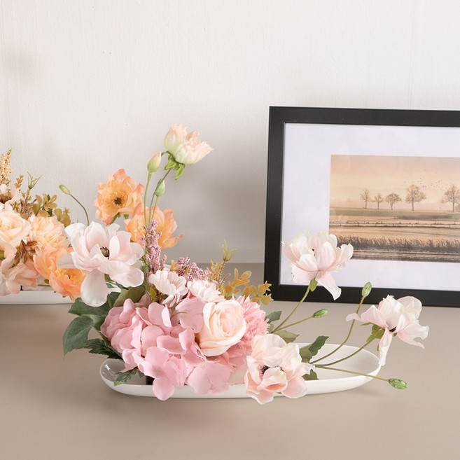 플라워트리 조화 로즈 플라워 수반 세트 35cm, 핑크, 1개