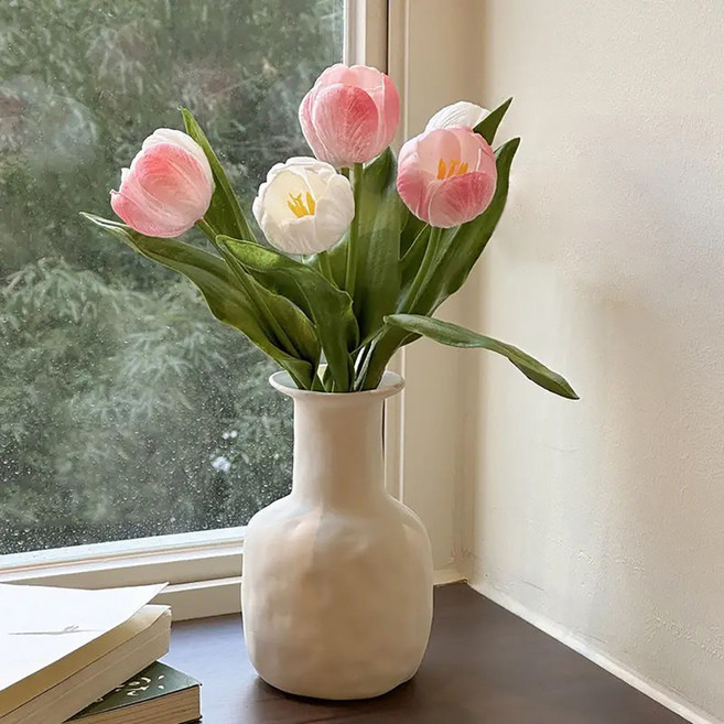 소유공간 동글 튤립 조화 화병 세트 S261-002P, 핑크, 1세트