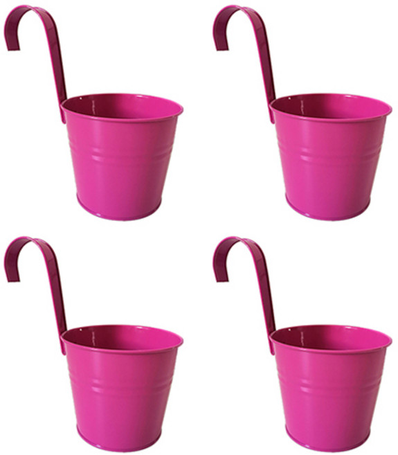 파라다이소 발코니 후크 캔디 양동이 행잉 화분, 핑크, 4개