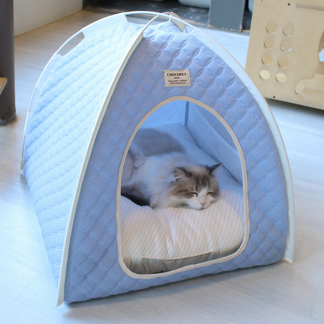 초코펫하우스 고양이 아이스 쿨링 얼음 숨숨집, 스카이블루(숨숨집), 랜덤발송(폴대), 1개