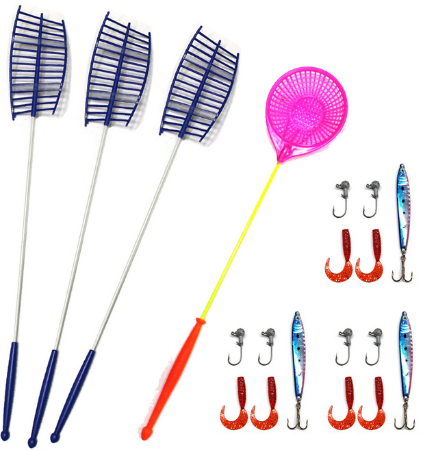 썬파인 3인 가족 송어산천어 낚시대 세트, 혼합색상