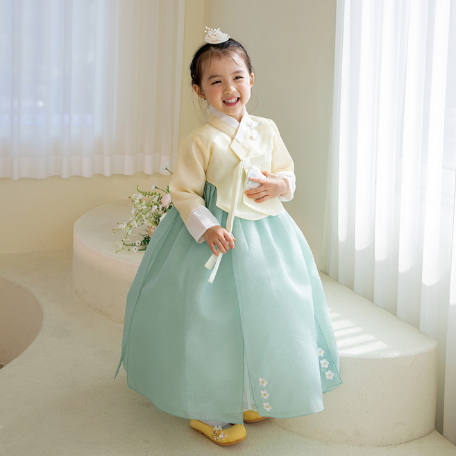 도하한복 여아용 소다 블루 프리미엄 한복 세트