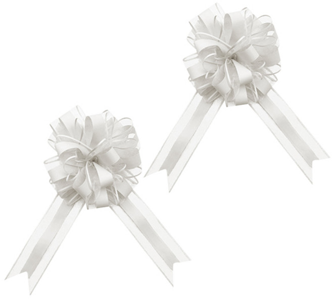 블럭마트 웨딩 자동차 핸들 장식 파티소품 수국 리본 매듭 10p, 화이트, 2세트