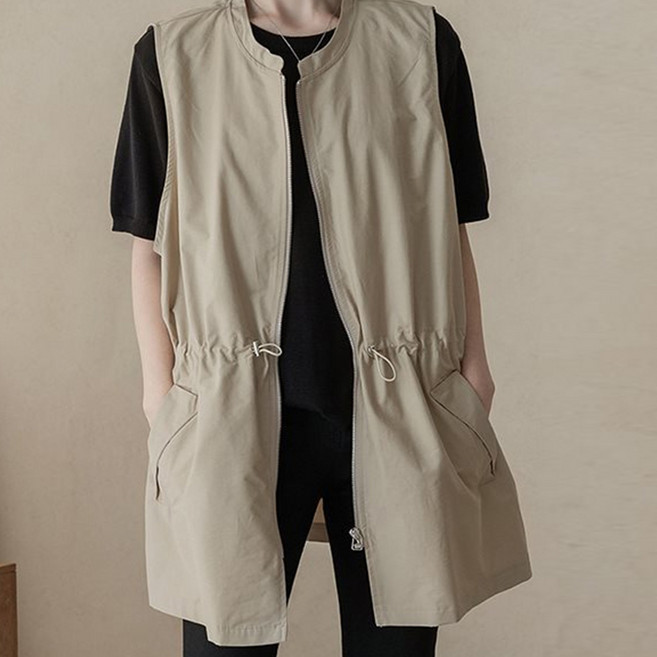 시크힐즈 수블린 빅사이즈 허리 스트링 집업 베스트 11077