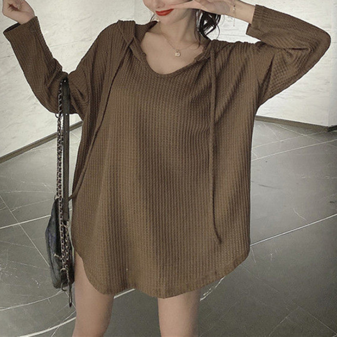 라라온 여성용 후드 스트랩 긴팔 티셔츠 TSP1291