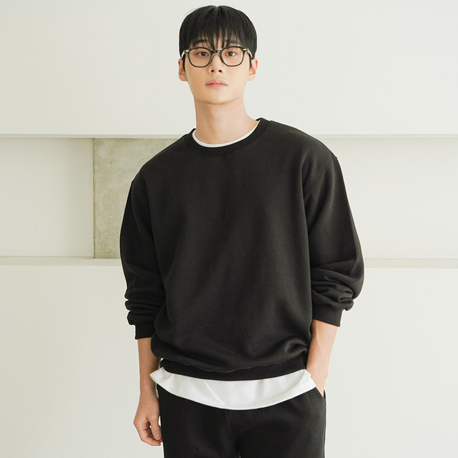 파란 넉넉 무지 쭈리 기모 보온 맨투맨