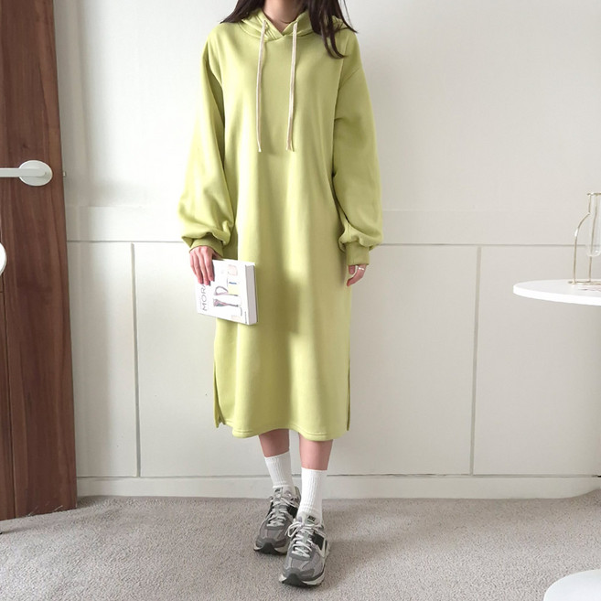 보리맘 빅사이즈 오버핏 기모 후드 롱 임부복 원피스 NB644