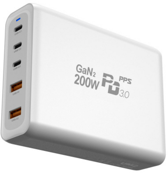 유엠투 200W GaN2 PD 접지형 5포트 고속 충전기, 화이트, 1개