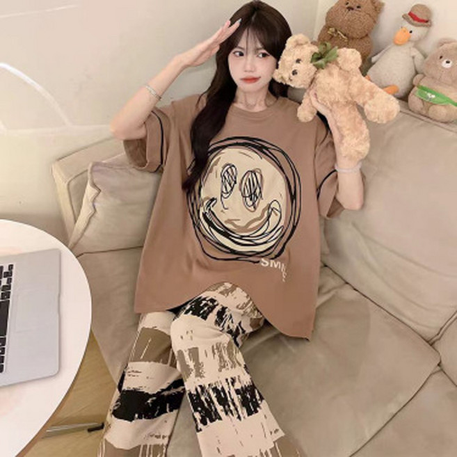 비올라 여성용 반팔 긴바지 홈웨어 상하의 세트 Vio0035